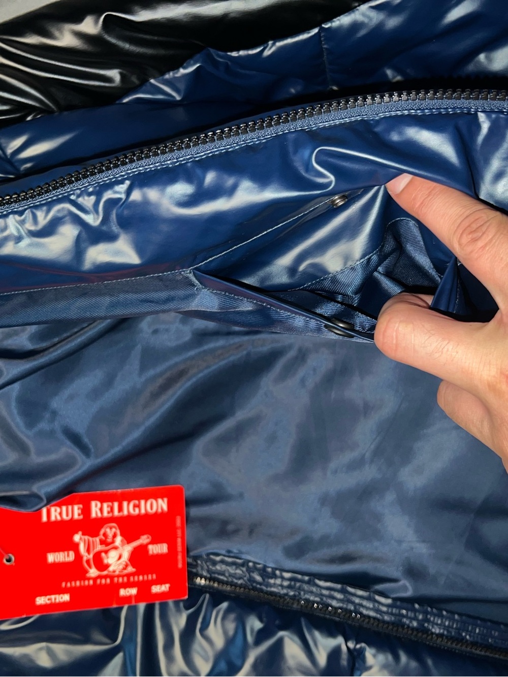 True Religion Navy and Black Quilted Puffer Jacket with Hood - Picture 7 of 13